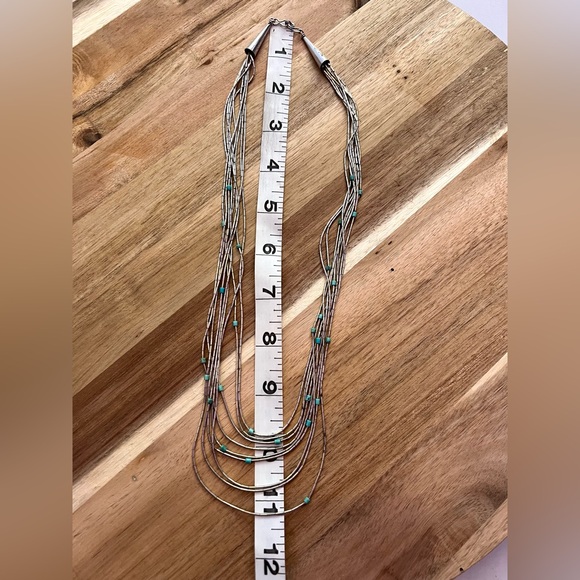 Vintage Navajo Liquid Silver Turquoise Heishi Sterling Silver Graduated Necklace - Picture 7 of 11